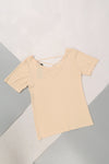 เสื้อยืดแฟชั่นสายไขว้ - Solid Cotton Cut Out T-Shirt Top