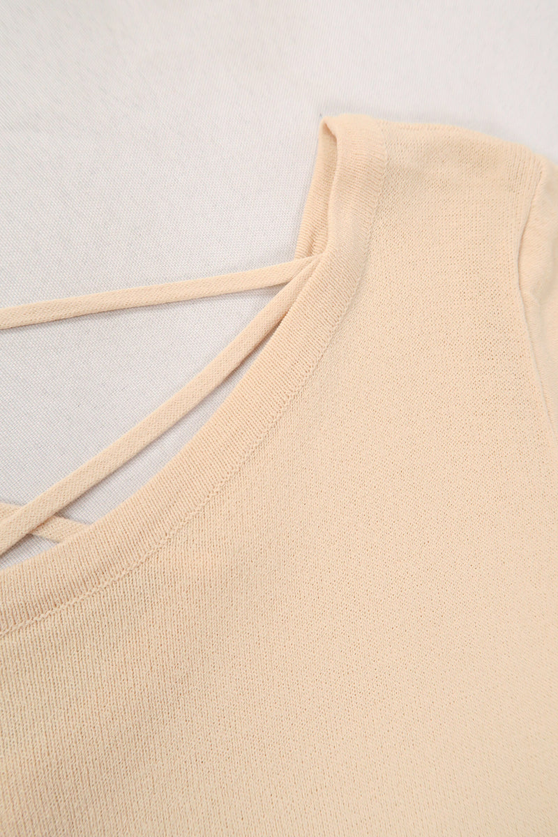 เสื้อยืดแฟชั่นสายไขว้ - Solid Cotton Cut Out T-Shirt Top
