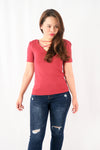เสื้อยืดแฟชั่นสายไขว้ - Solid Cotton Cut Out T-Shirt Top