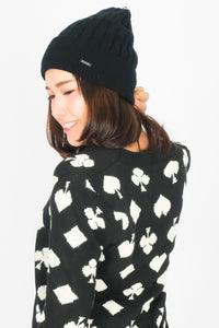 หมวกไหมพรมถักลายเปีย บุขนด้านในสำหรับกันหนาว No.688 - Unisex Cable Knit Fleece Lining Knit Beanie Ski Hat