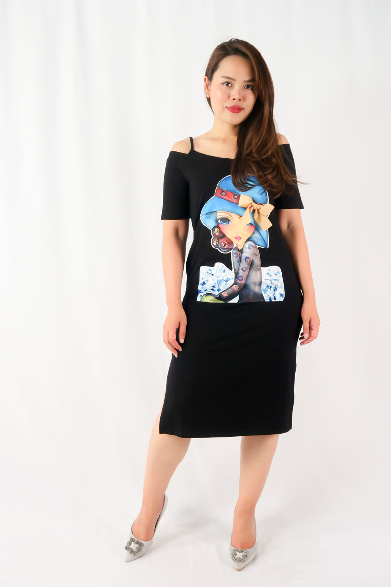 เดรสคอกลมลายริ้ว - Casual Mini Dress