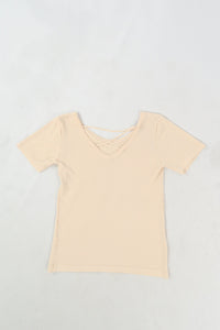 เสื้อยืดแฟชั่นสายไขว้ - Solid Cotton Cut Out T-Shirt Top