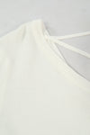 เสื้อยืดแฟชั่นสายไขว้ - Solid Cotton Cut Out T-Shirt Top