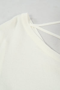 เสื้อยืดแฟชั่นสายไขว้ - Solid Cotton Cut Out T-Shirt Top