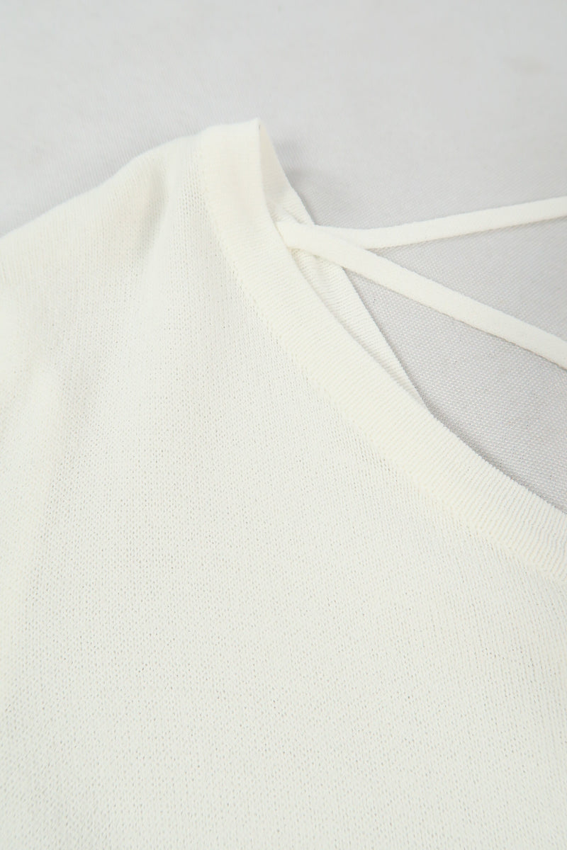 เสื้อยืดแฟชั่นสายไขว้ - Solid Cotton Cut Out T-Shirt Top