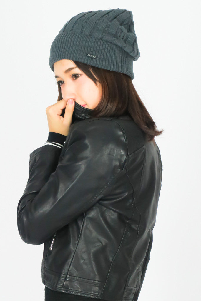 หมวกไหมพรมถักลายเปีย บุขนด้านในสำหรับกันหนาว No.688 - Unisex Cable Knit Fleece Lining Knit Beanie Ski Hat