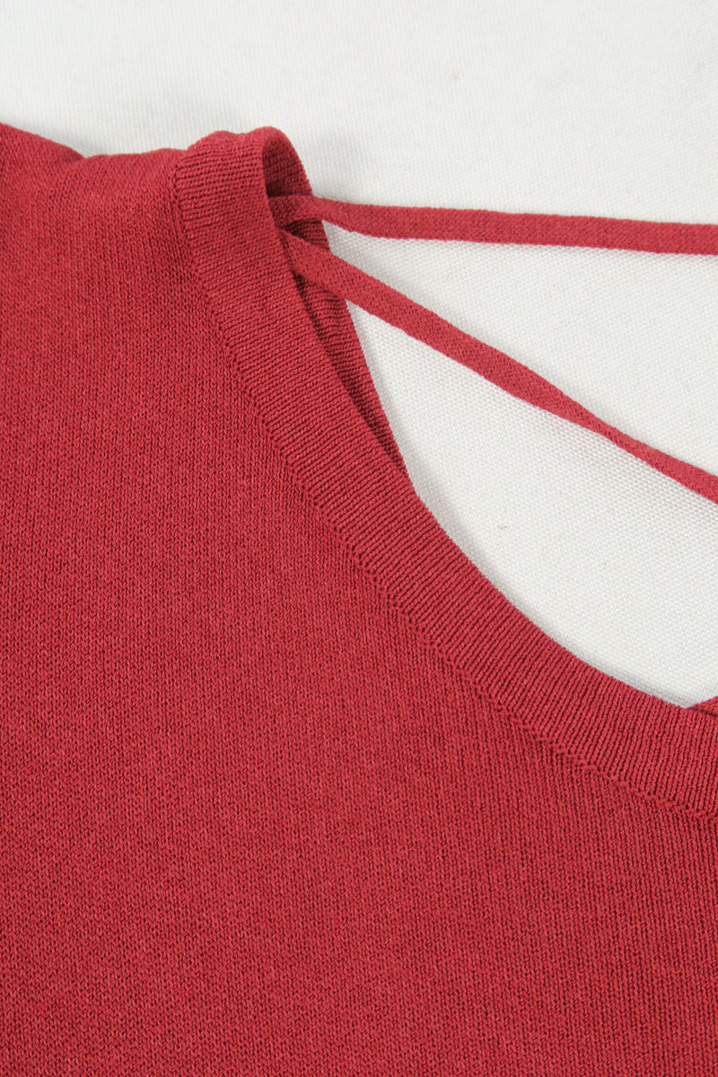 เสื้อยืดแฟชั่นสายไขว้ - Solid Cotton Cut Out T-Shirt Top