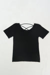 เสื้อยืดแฟชั่นสายไขว้ - Solid Cotton Cut Out T-Shirt Top