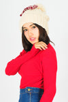 หมวกไหมพรมทรงบีนนี่แต่งปอมโบว์แดง - Winter Black Pom Pom Knit Beanie Hats With Red Bow