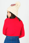 หมวกไหมพรมทรงบีนนี่แต่งปอมโบว์แดง - Winter Black Pom Pom Knit Beanie Hats With Red Bow