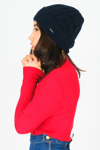หมวกไหมพรมถักลายเปีย บุขนด้านในสำหรับกันหนาว No.688 - Unisex Cable Knit Fleece Lining Knit Beanie Ski Hat