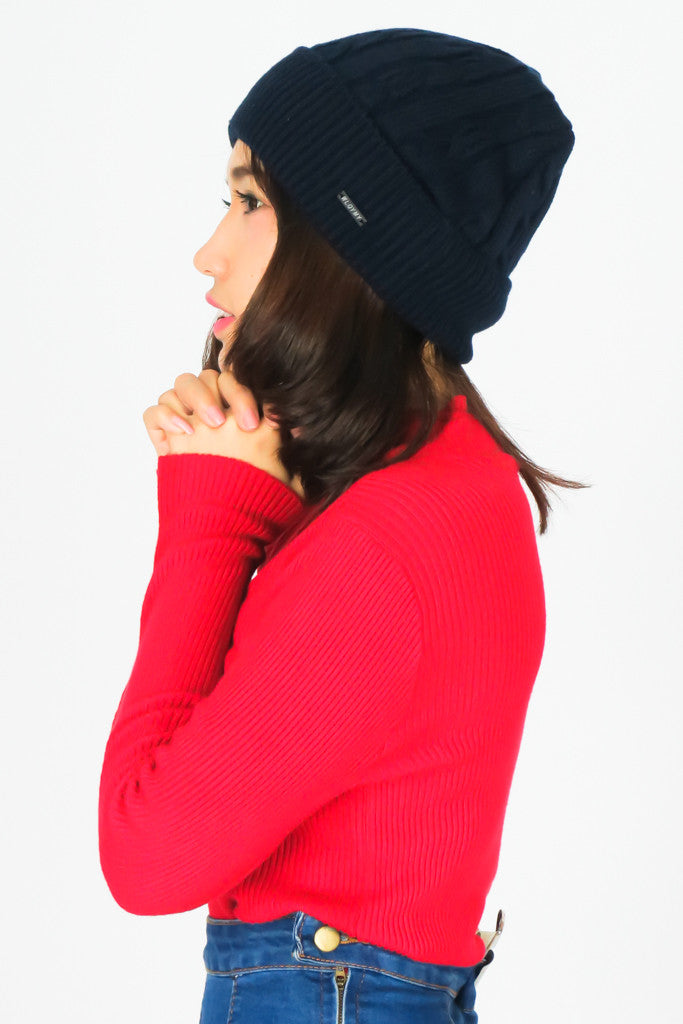 หมวกไหมพรมถักลายเปีย บุขนด้านในสำหรับกันหนาว No.688 - Unisex Cable Knit Fleece Lining Knit Beanie Ski Hat