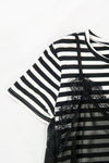 เดรสคอกลมลายริ้ว - Mini Dress