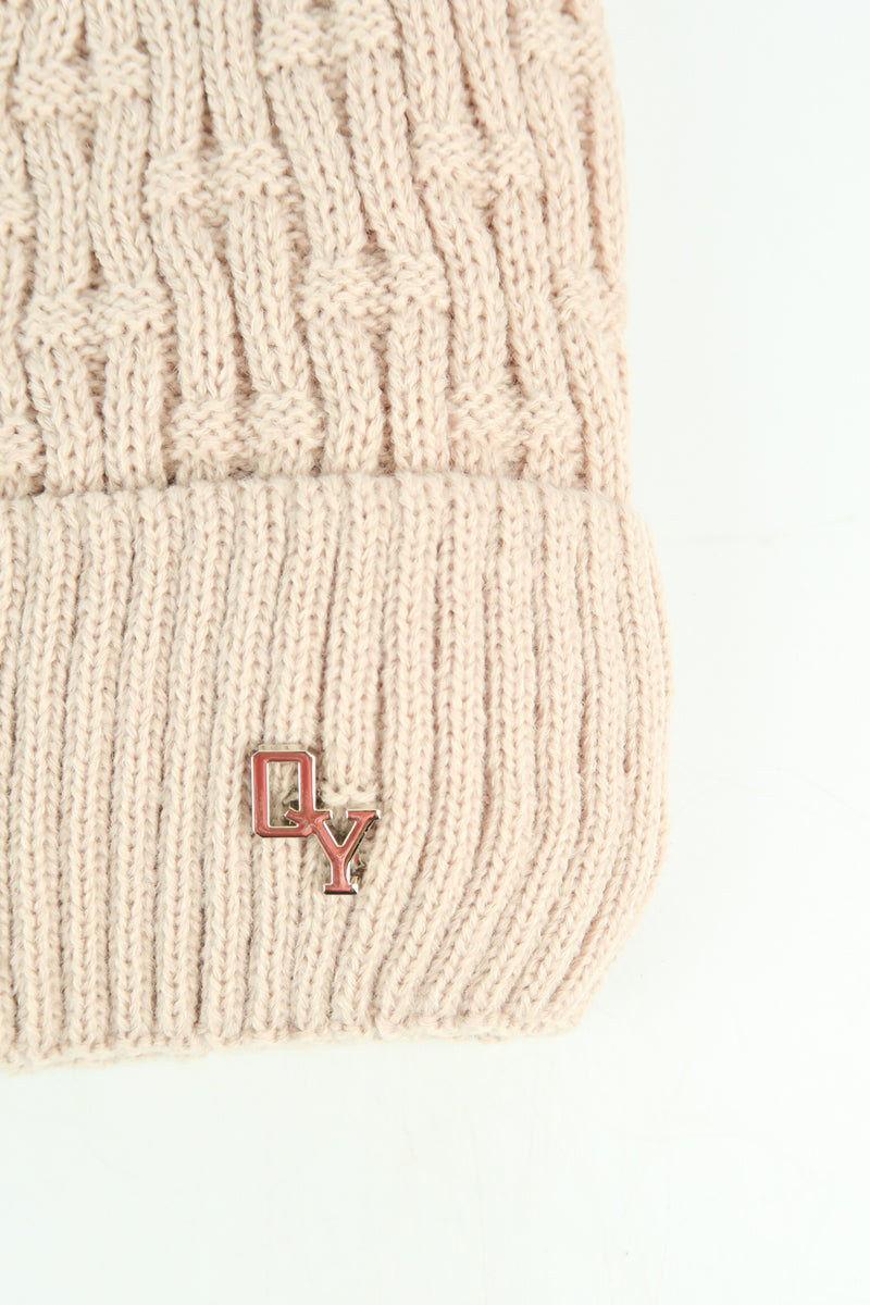 หมวกไหมพรมถักลาย พับขอบ สำหรับกันหนาว - Unisex Cable Knit Fleece Lining Knit Beanie Ski Hat