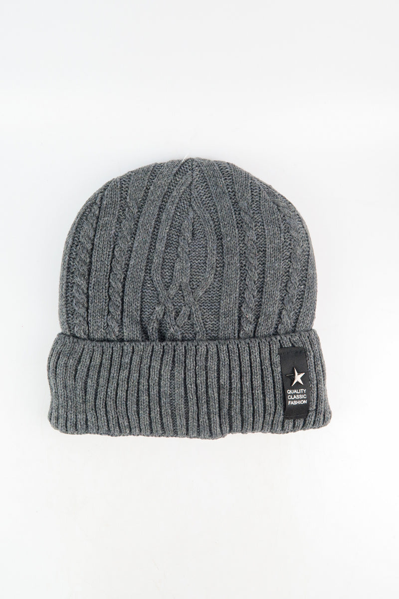 หมวกไหมพรมถักลาย พับขอบ สำหรับกันหนาว - Unisex Cable Knit Fleece Lining Knit Beanie Ski Hat