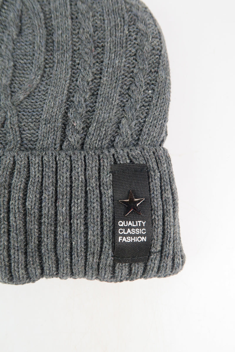 หมวกไหมพรมถักลาย พับขอบ สำหรับกันหนาว - Unisex Cable Knit Fleece Lining Knit Beanie Ski Hat