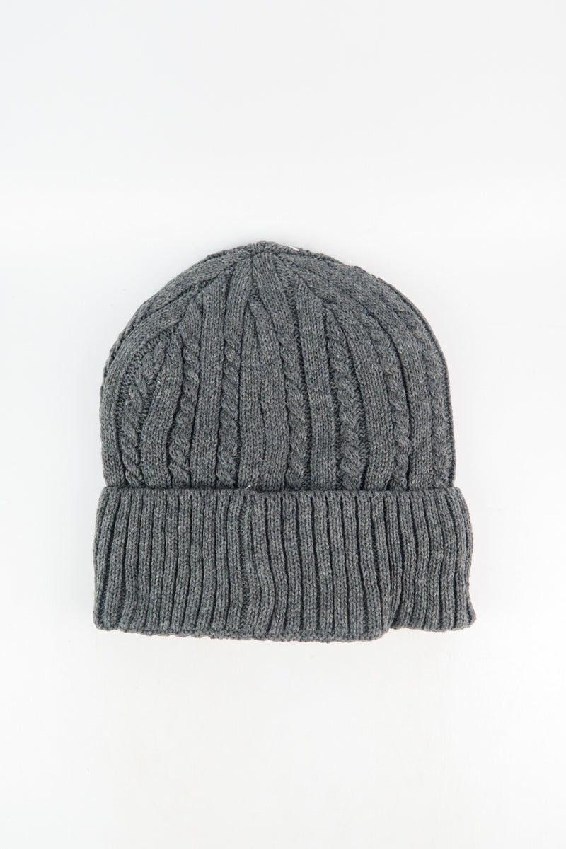 หมวกไหมพรมถักลาย พับขอบ สำหรับกันหนาว - Unisex Cable Knit Fleece Lining Knit Beanie Ski Hat