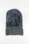 หมวกไหมพรมถักลาย พับขอบ สำหรับกันหนาว - Unisex Cable Knit Fleece Lining Knit Beanie Ski Hat