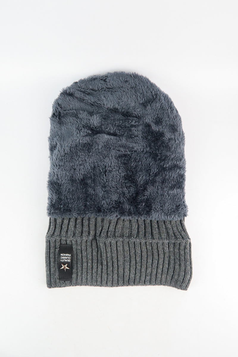หมวกไหมพรมถักลาย พับขอบ สำหรับกันหนาว - Unisex Cable Knit Fleece Lining Knit Beanie Ski Hat