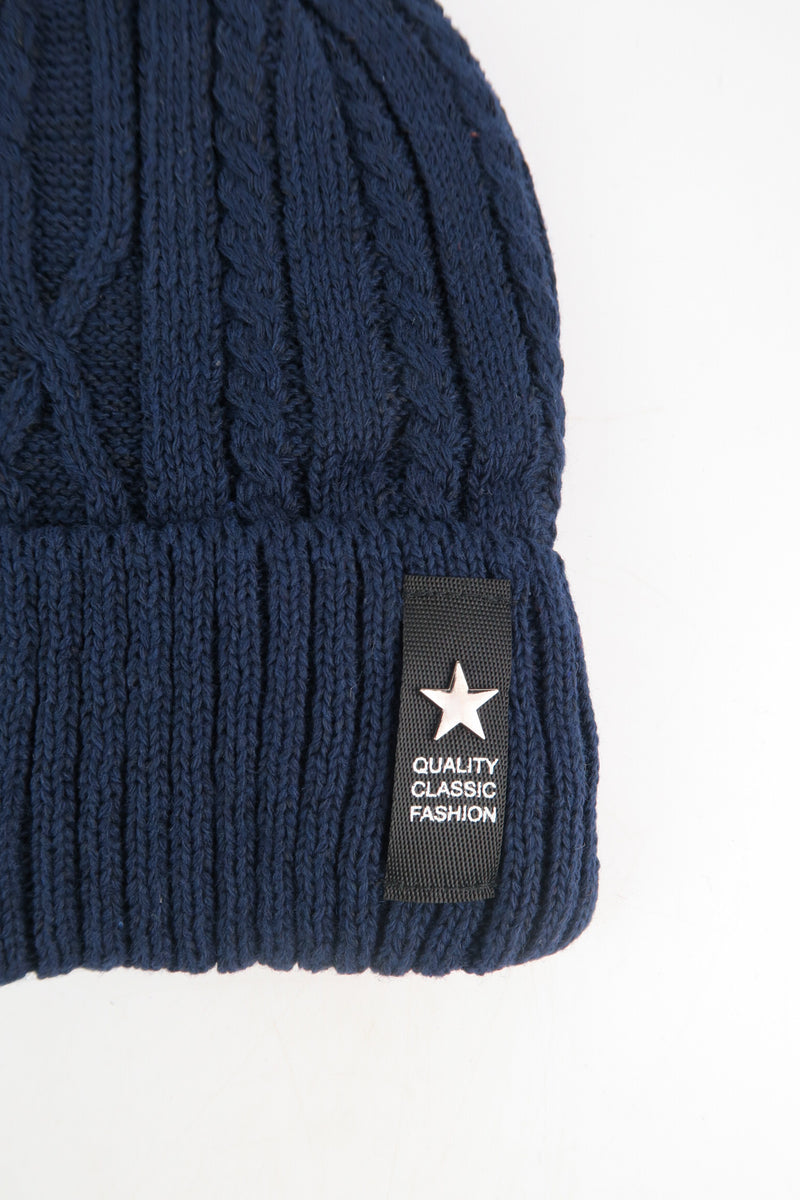 หมวกไหมพรมถักลาย พับขอบ สำหรับกันหนาว - Unisex Cable Knit Fleece Lining Knit Beanie Ski Hat