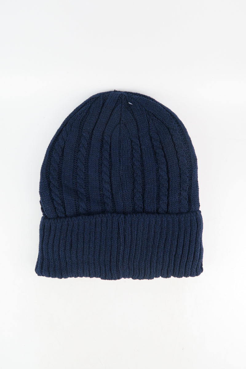 หมวกไหมพรมถักลาย พับขอบ สำหรับกันหนาว - Unisex Cable Knit Fleece Lining Knit Beanie Ski Hat