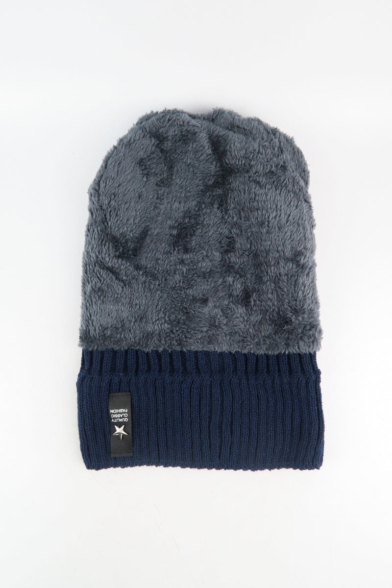 หมวกไหมพรมถักลาย พับขอบ สำหรับกันหนาว - Unisex Cable Knit Fleece Lining Knit Beanie Ski Hat