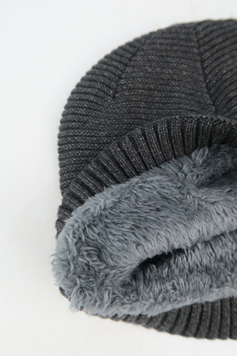 หมวกไหมพรมถักลาย สำหรับกันหนาว - Unisex Cable Knit Fleece Lining Knit Beanie Ski Hat