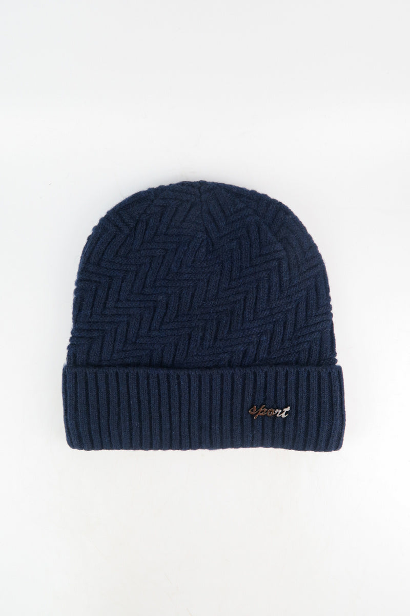 หมวกไหมพรมถักลาย พับขอบ สำหรับกันหนาว - Unisex Cable Knit Fleece Lining Knit Beanie Ski Hat