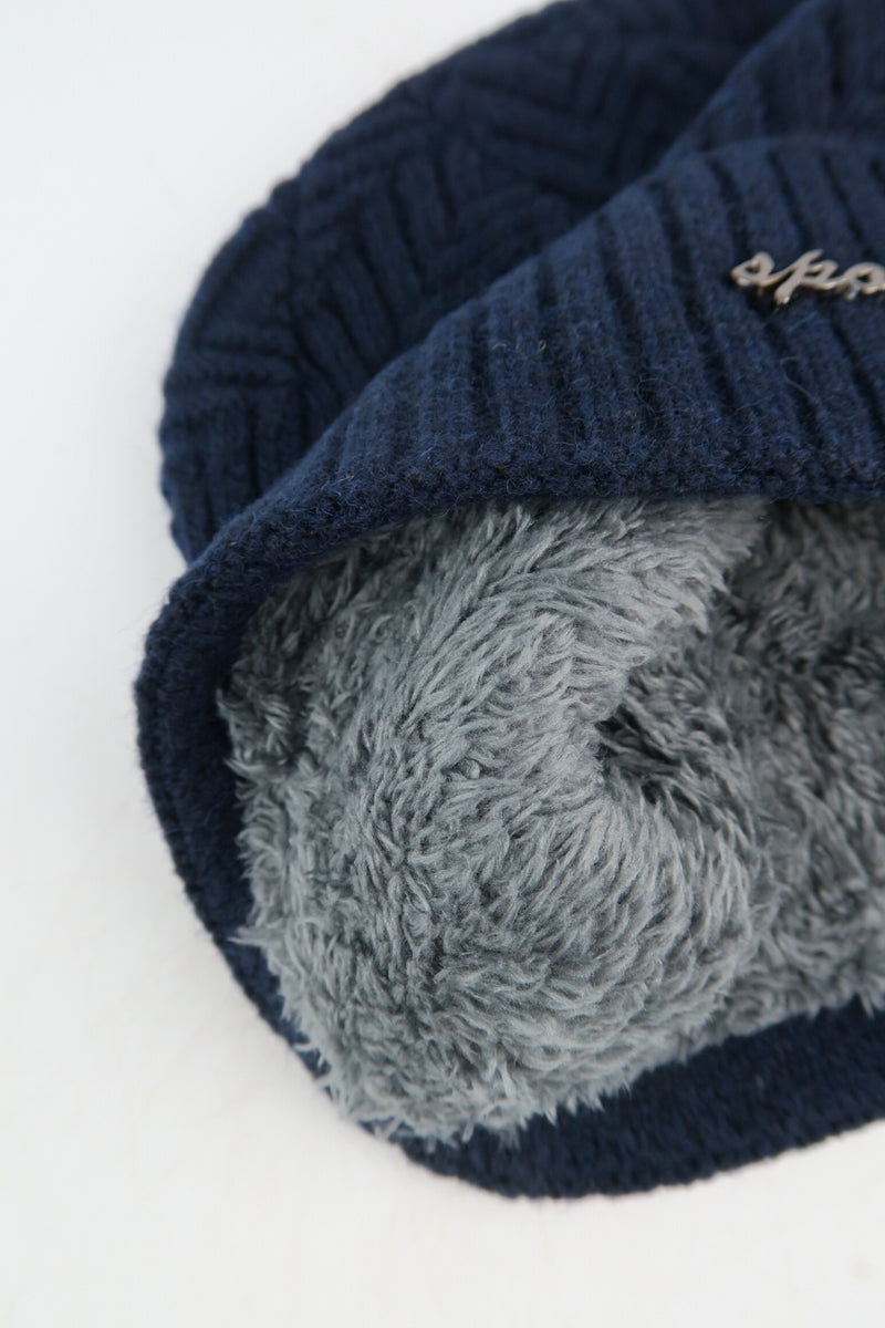 หมวกไหมพรมถักลาย พับขอบ สำหรับกันหนาว - Unisex Cable Knit Fleece Lining Knit Beanie Ski Hat