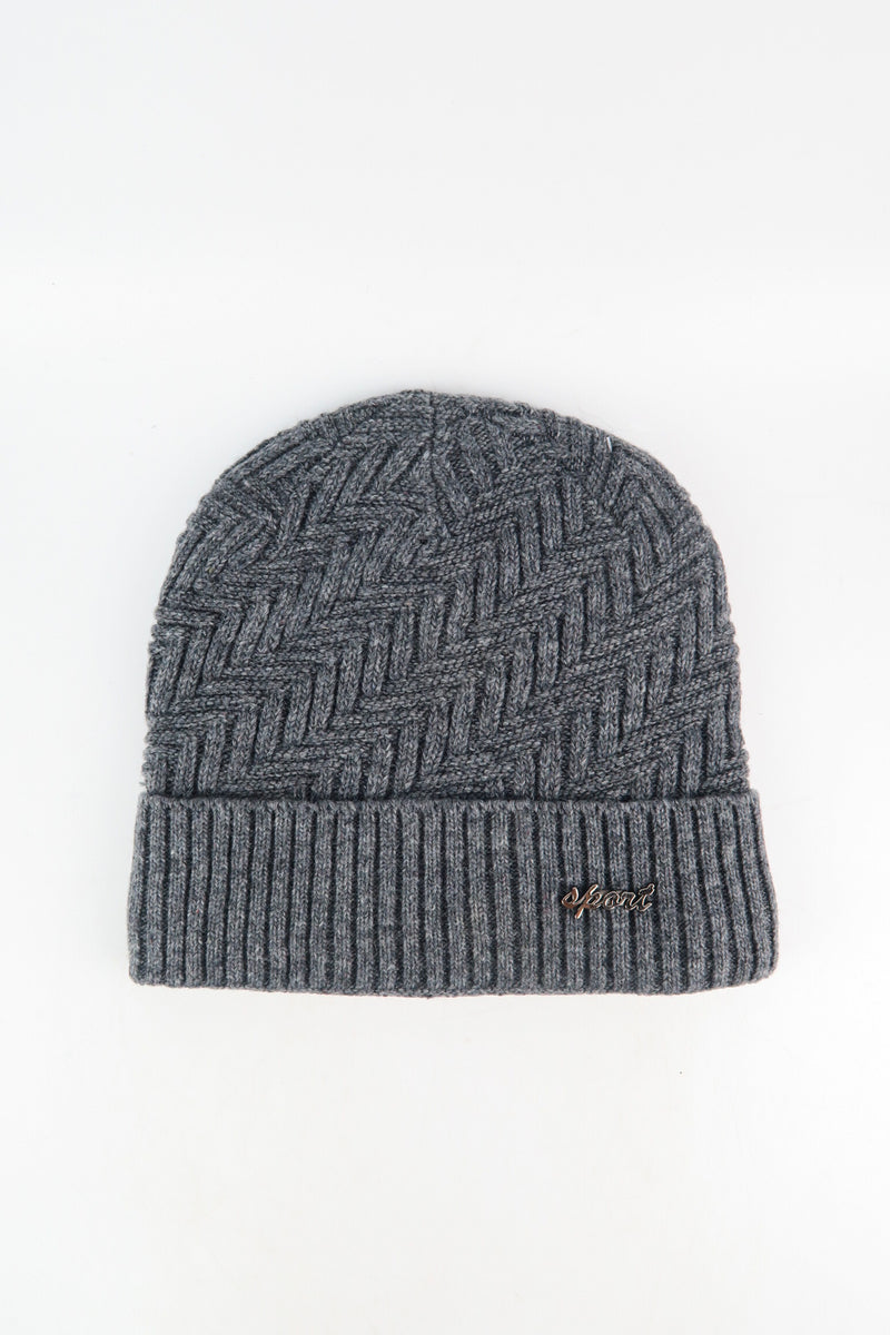 หมวกไหมพรมถักลาย พับขอบ สำหรับกันหนาว - Unisex Cable Knit Fleece Lining Knit Beanie Ski Hat