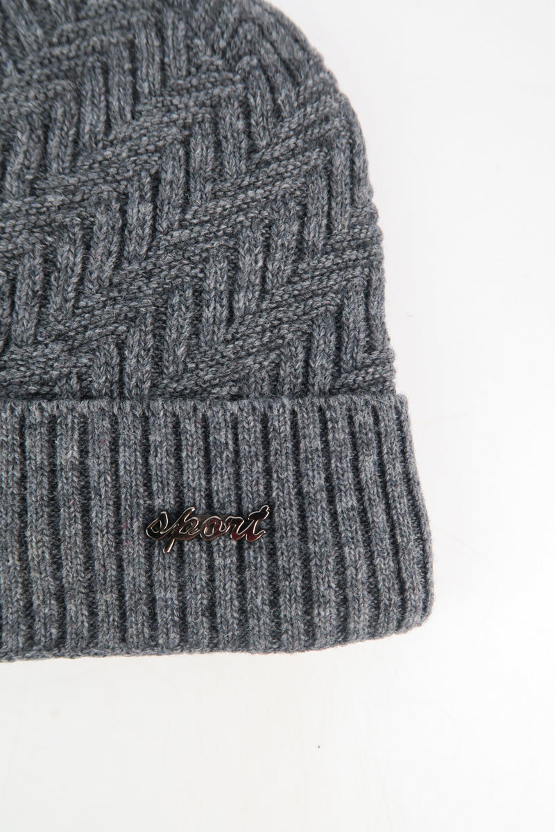 หมวกไหมพรมถักลาย พับขอบ สำหรับกันหนาว - Unisex Cable Knit Fleece Lining Knit Beanie Ski Hat