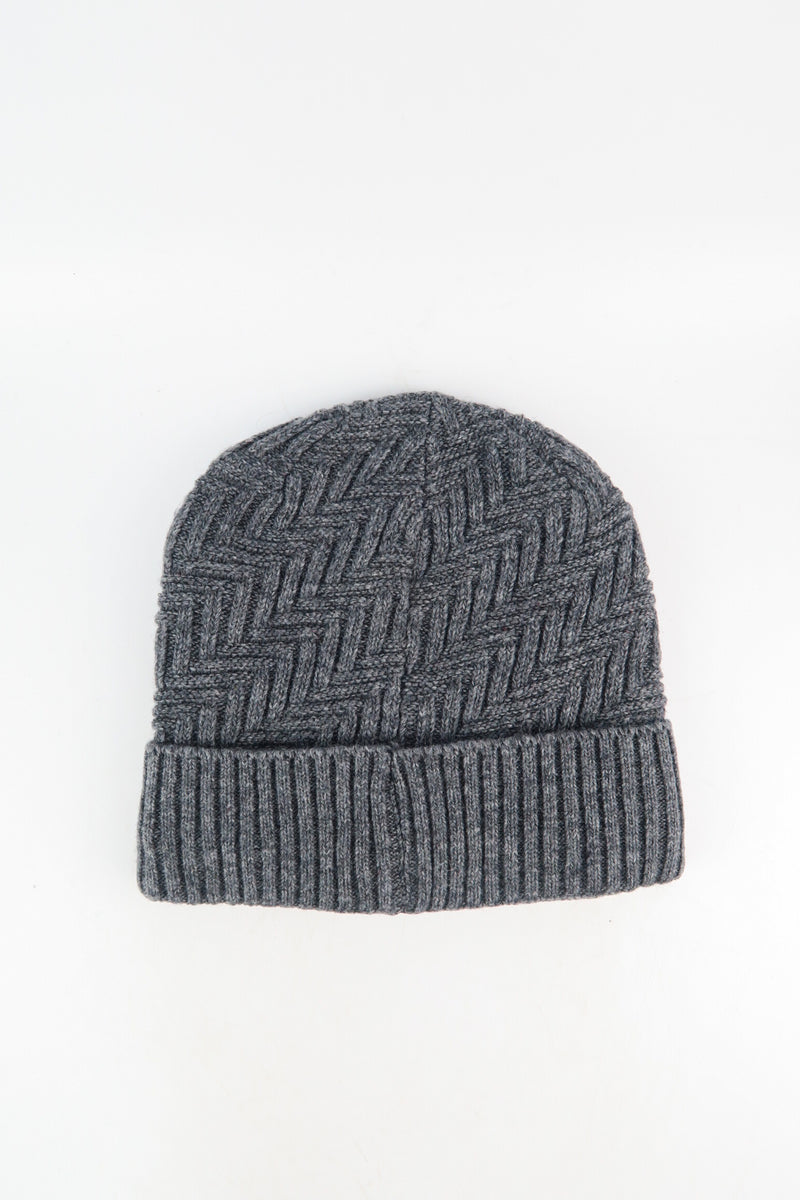 หมวกไหมพรมถักลาย พับขอบ สำหรับกันหนาว - Unisex Cable Knit Fleece Lining Knit Beanie Ski Hat