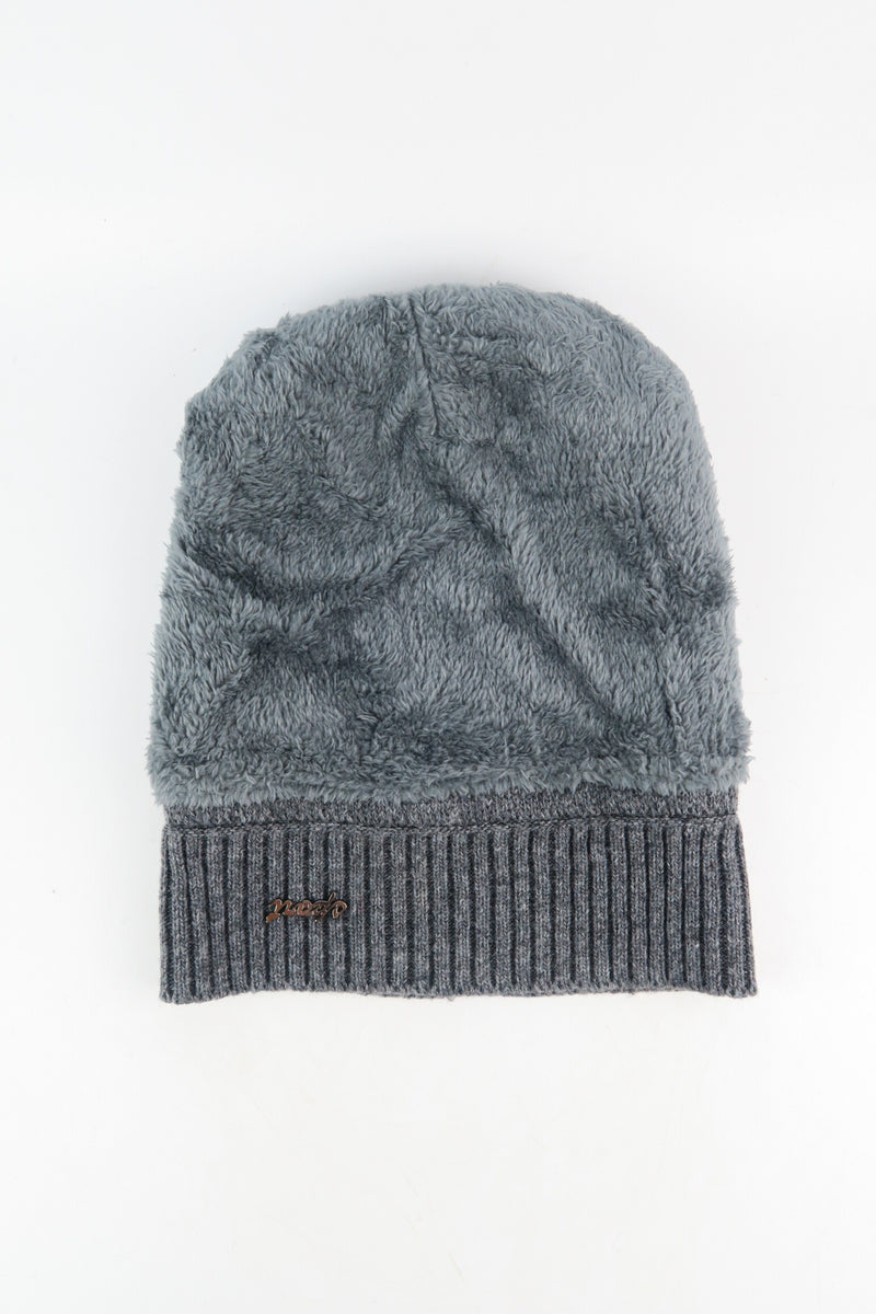 หมวกไหมพรมถักลาย พับขอบ สำหรับกันหนาว - Unisex Cable Knit Fleece Lining Knit Beanie Ski Hat