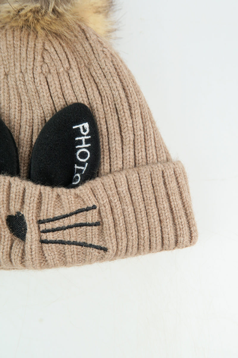 หมวกไหมพรม หมวกถักกันหนาว ทรงบินนี่ แบบบุขนด้านใน สำหรับเด็ก 1-5 ขวบ - Winter Animal Kids Warm Cat Ears Beanie Knitted Fleece Lined Hat (1-5 Years)