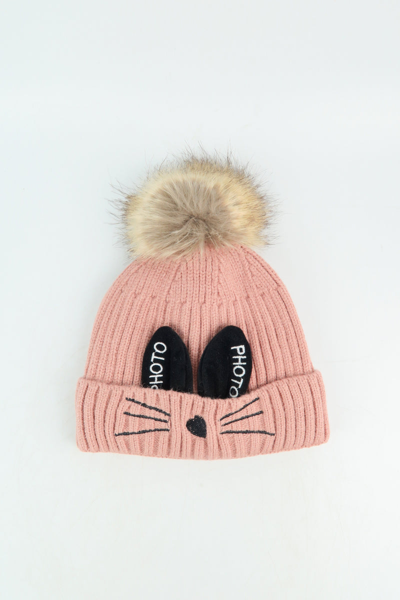 หมวกไหมพรม หมวกถักกันหนาว ทรงบินนี่ แบบบุขนด้านใน สำหรับเด็ก 1-5 ขวบ - Winter Animal Kids Warm Cat Ears Beanie Knitted Fleece Lined Hat (1-5 Years)