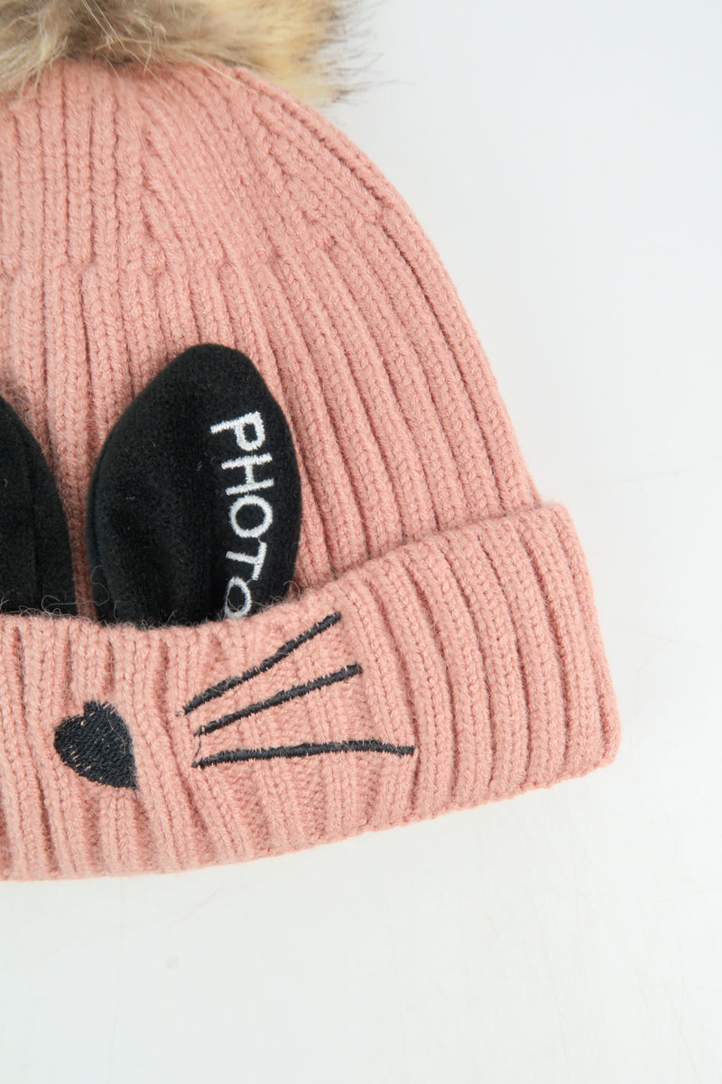 หมวกไหมพรม หมวกถักกันหนาว ทรงบินนี่ แบบบุขนด้านใน สำหรับเด็ก 1-5 ขวบ - Winter Animal Kids Warm Cat Ears Beanie Knitted Fleece Lined Hat (1-5 Years)