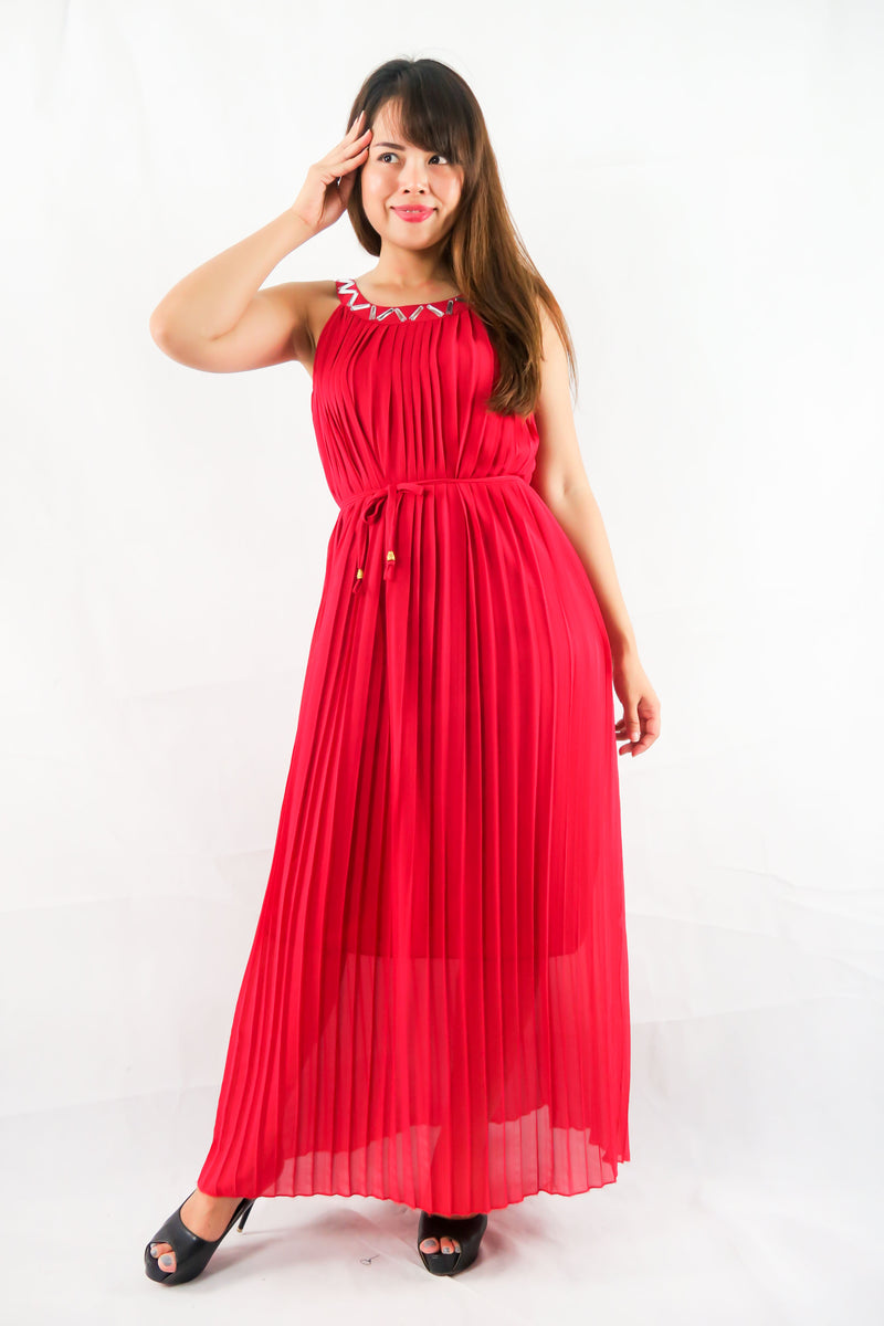 ชุดราตรียาว - Sleeveless Pleated Loose Maxi Dress