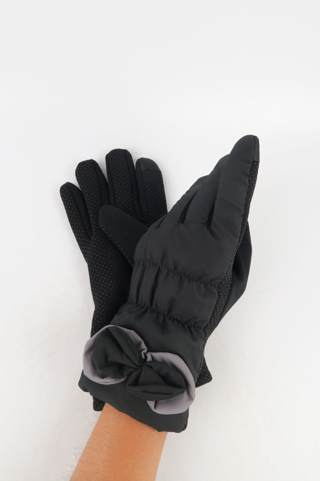 ถุงมือบุกันหนาวแต่งโบว์ กันหิมะ บุขนด้านใน  - Bowi Wool Lining Thermal Snow WindBreaker Gloves