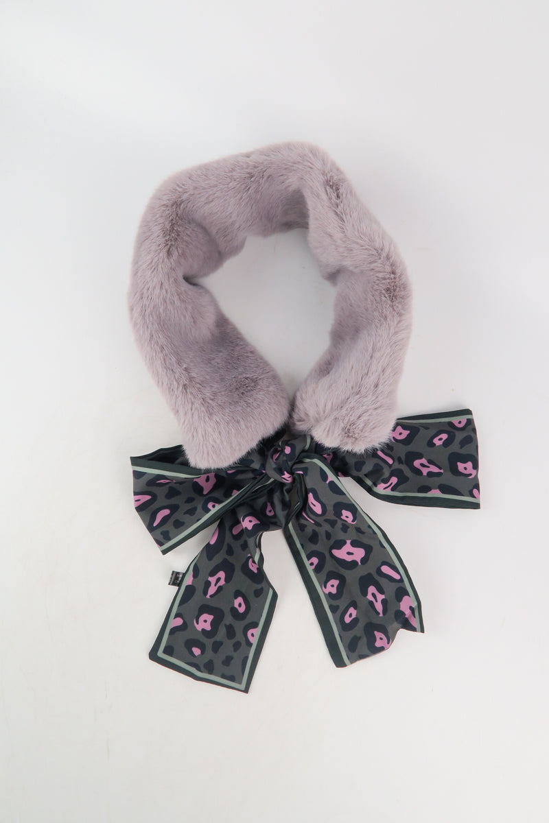 ผ้าพันคอขนกระต่าย แต่งผ้าลายเสือ - Rabbit Fur Scarf