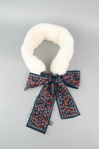 ผ้าพันคอขนกระต่าย แต่งผ้าลายเสือ - Rabbit Fur Scarf