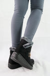 รองเท้าบูทหนังกำมะหยี่กันหนาวบุขน No.575 - Winter Faux Suede Button Warm Fur Lined Ankle Boots