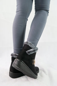 รองเท้าบูทหนังกำมะหยี่กันหนาวบุขน No.575 - Winter Faux Suede Button Warm Fur Lined Ankle Boots