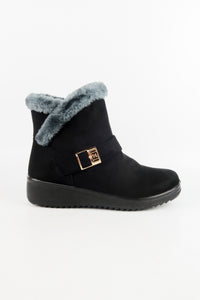 รองเท้าบูทหนังกำมะหยี่กันหนาวบุขน No.575 - Winter Faux Suede Button Warm Fur Lined Ankle Boots