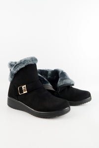 รองเท้าบูทหนังกำมะหยี่กันหนาวบุขน No.575 - Winter Faux Suede Button Warm Fur Lined Ankle Boots