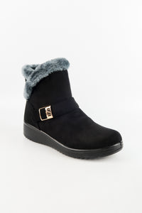 รองเท้าบูทหนังกำมะหยี่กันหนาวบุขน No.575 - Winter Faux Suede Button Warm Fur Lined Ankle Boots