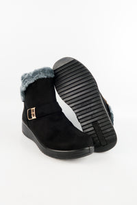 รองเท้าบูทหนังกำมะหยี่กันหนาวบุขน No.575 - Winter Faux Suede Button Warm Fur Lined Ankle Boots