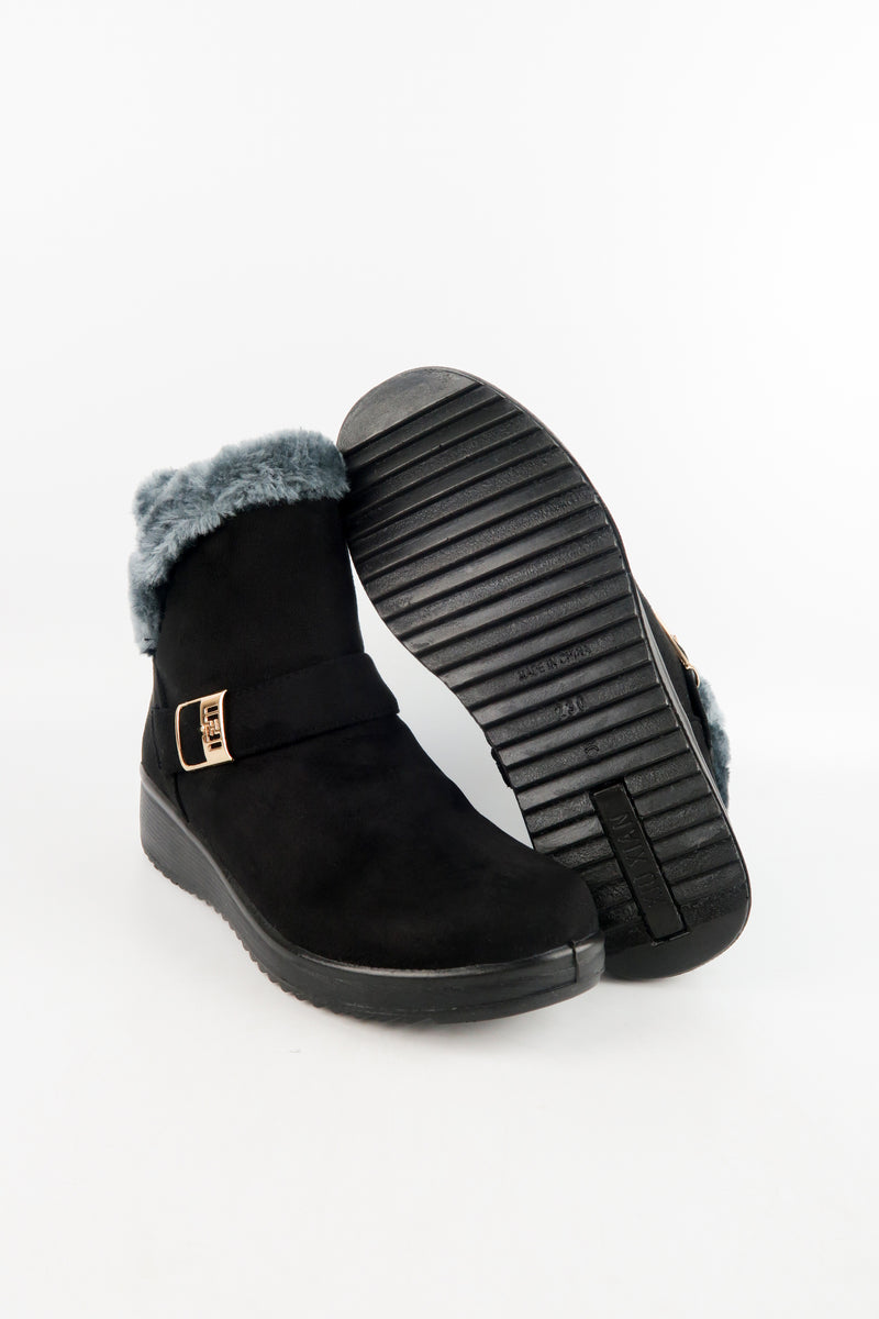 รองเท้าบูทหนังกำมะหยี่กันหนาวบุขน No.575 - Winter Faux Suede Button Warm Fur Lined Ankle Boots