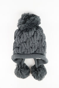 หมวกไหมพรมแต่งลูกตุ้ม บุขนหนาด้านใน - Winter Fleece Lining Beanie Hat with Pom