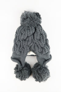 หมวกไหมพรมแต่งลูกตุ้ม บุขนหนาด้านใน - Winter Fleece Lining Beanie Hat with Pom