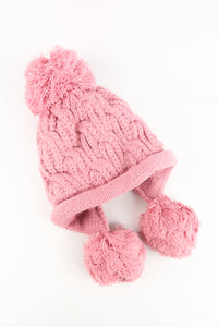 หมวกไหมพรมแต่งลูกตุ้ม บุขนหนาด้านใน - Winter Fleece Lining Beanie Hat with Pom